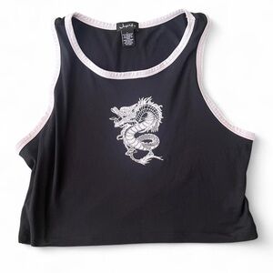 Justify Black Cropped Tank Top with Dragon